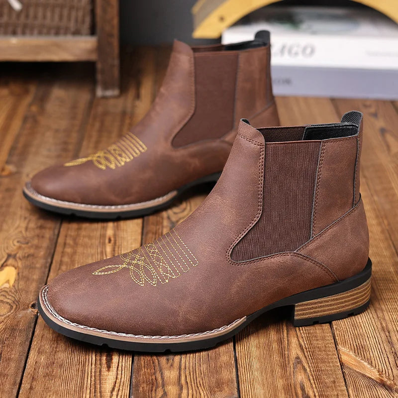 Men's Boots Classic Black Chelsea Boots Luxury Pointed Leather Booties Thick Heel Business Dress Boots for Men Botas Para Hombre