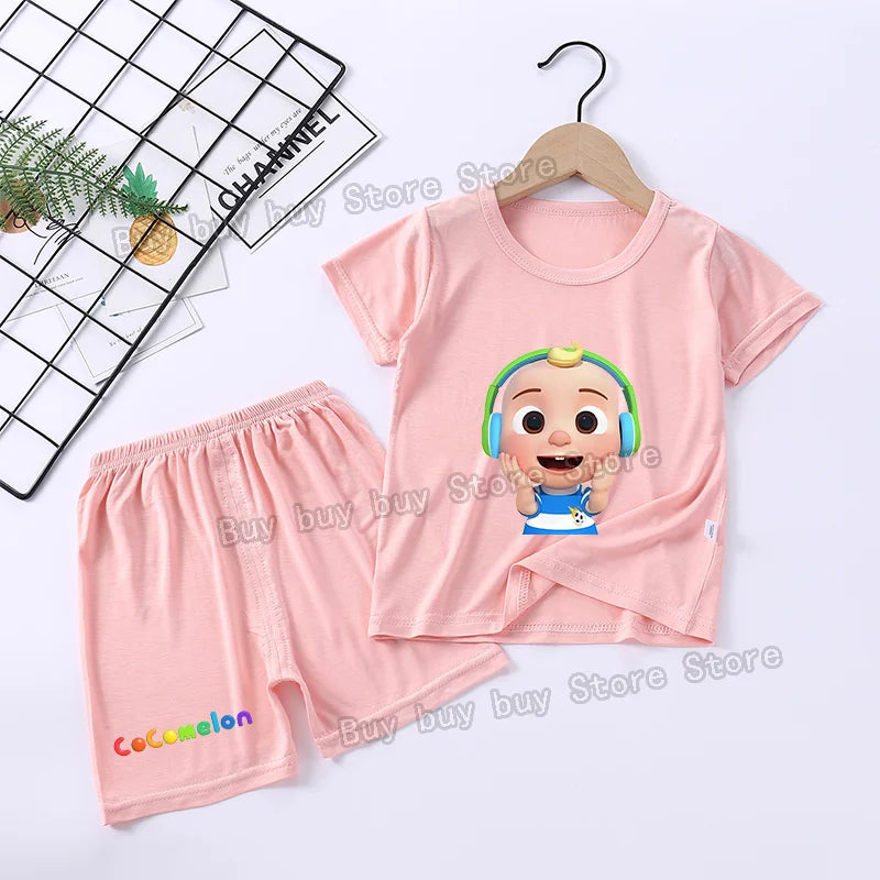 Cocomelons Pajamas Suit Kids Boys Girls Nighty Wears Cool Summer Loungewear Short Sleeve T-shirt Shorts 2pcs Soft Birthday Gift