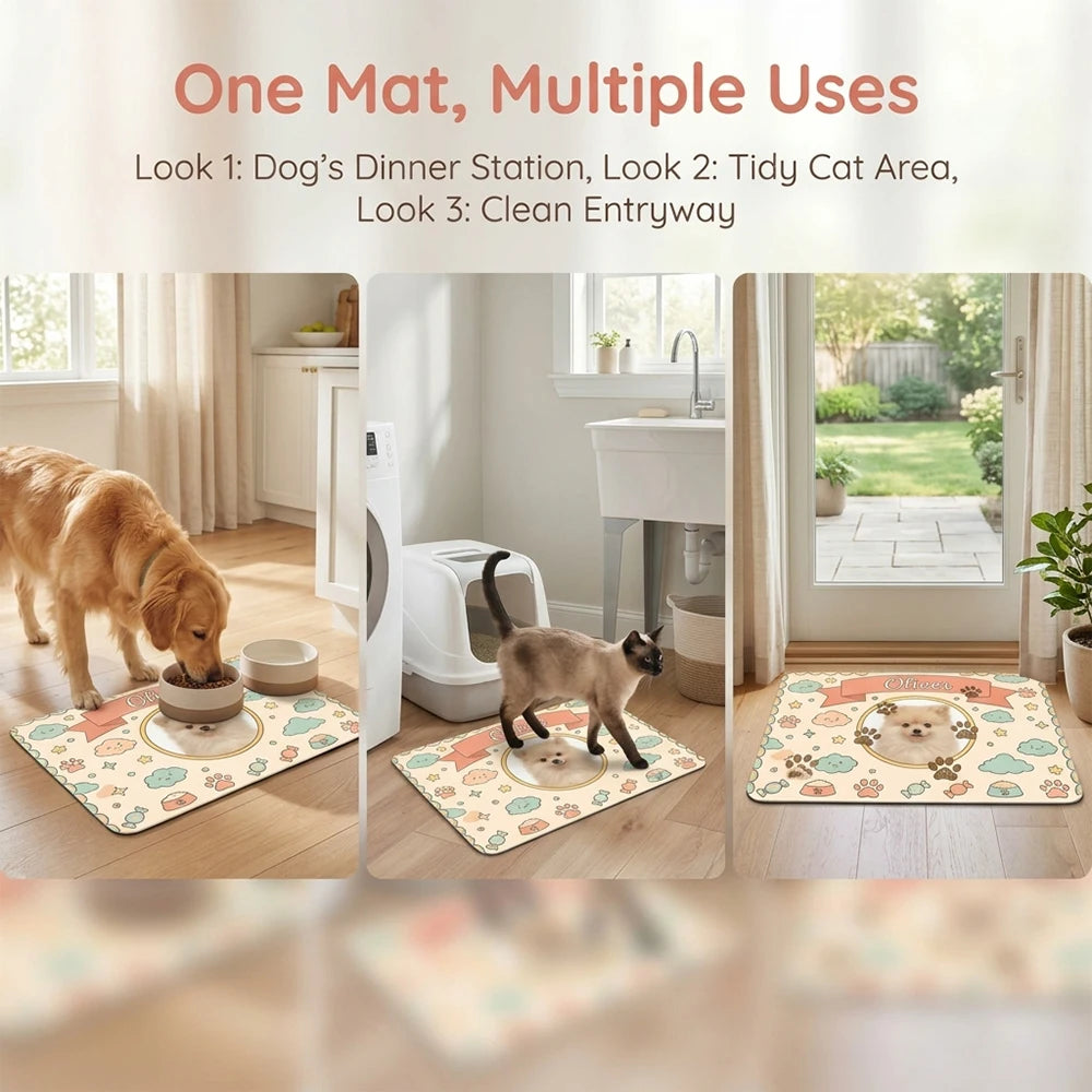 1PC Personalized Cute Cartoon Pet Feeding Mat,Custom Photo & Name,Easy Clean,Pet Feeding Station,Home Decoration,Puppy Gift