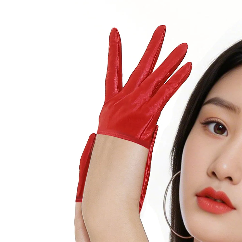 Sexy Women Stain Smooth Half Gloves Oil Glossy Shiny Elastic Glove Cosplay Maid Dance Gloves Stage Wear Plus Size
