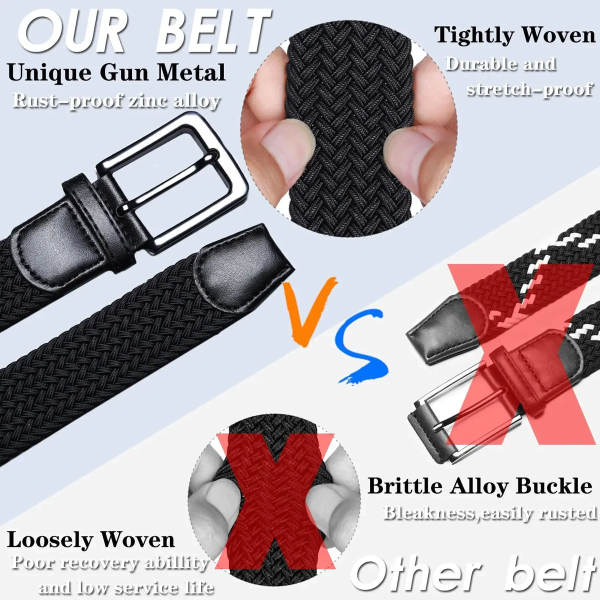 Men's Stretch Belts Elastic Braided 1 Pack, Woven Belt Men for Golf Casual Pants Shirts Jeans Comfortable