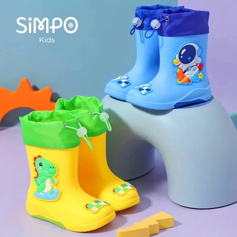 Kids Rain Boots For Girls Rubber Rainboot Boys PVC Children Waterproof Shoes Cartoon Unicorn Rabbit Spaceman Dinosaur Pattern