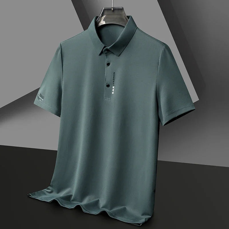 Men's Short Sleeve Solid Color Polo Shirt New Breathable Comfortable Elastic Top for Casual Wear