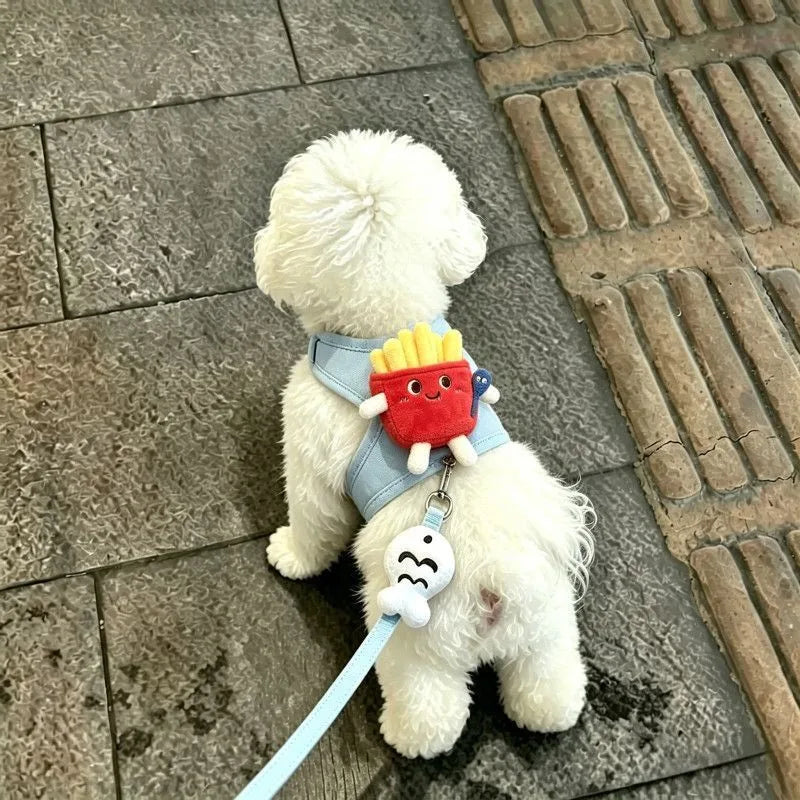 Pet Collars Hamburger Shape Dog Leash Small Dog Cute Chest Back Plush Cartoon Vest Type Dog Walking Leash Puppy Chain Harnesses