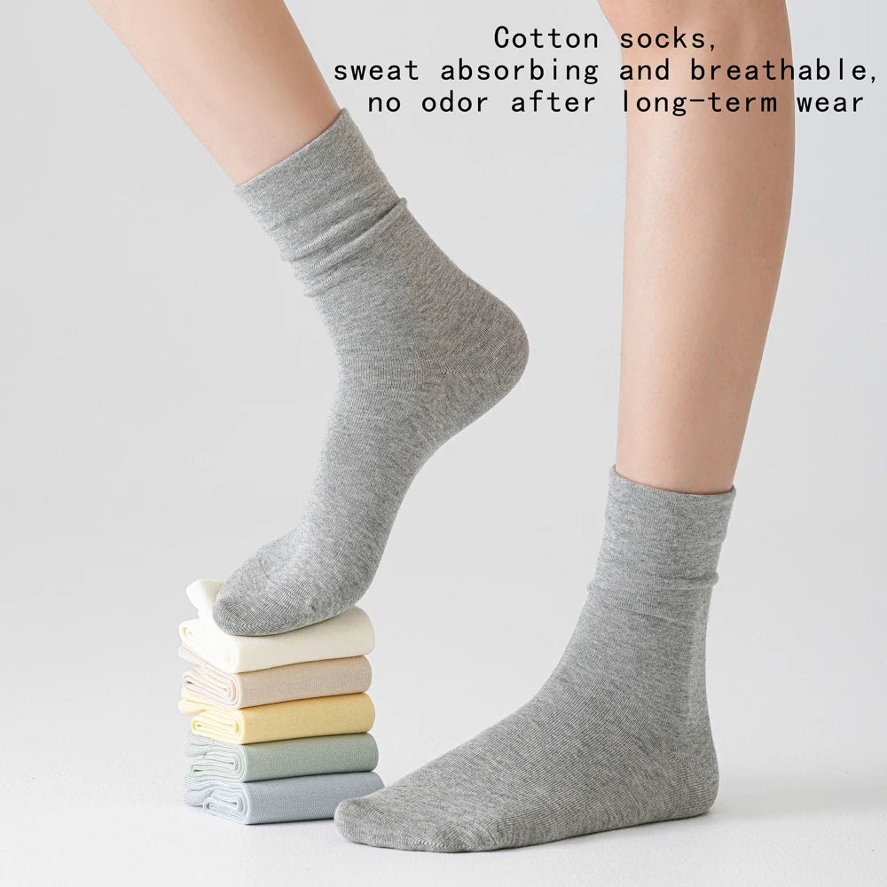 Cotton Seamless Stackable Socks for Women - Wear as Slouch or Straight, Non-Binding Cuff, Ideal Gift for Elderly & Moms-to-Be