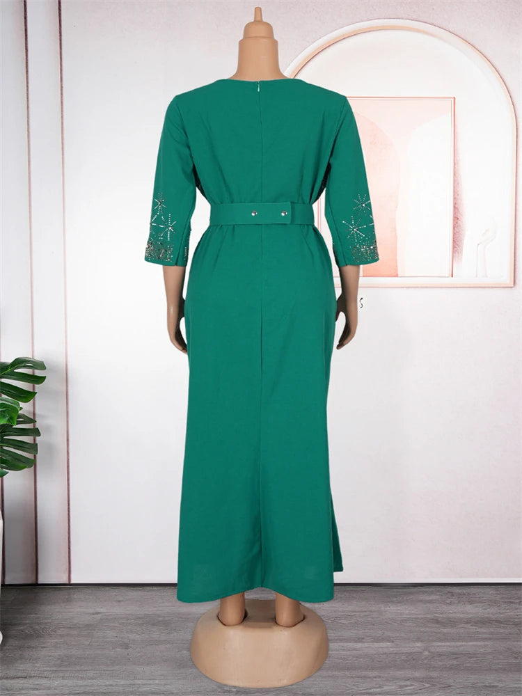 Elegant Ladies Party Dresses African Clothes Luxury Diamonds Long Dress Office Ladies Overalls 2026 Summer Bodycon Maxi Robes