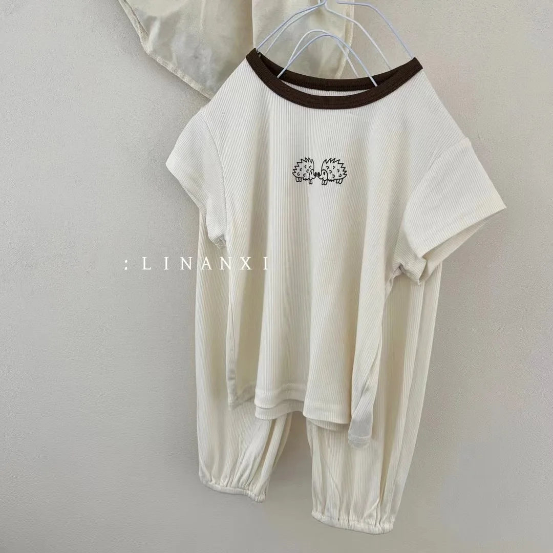 2025 Summer Kids Pajama Sets Home Wear Clothes Children's New Pajamas Knitted Set Cartoon Print Sleepwear Pajama Set