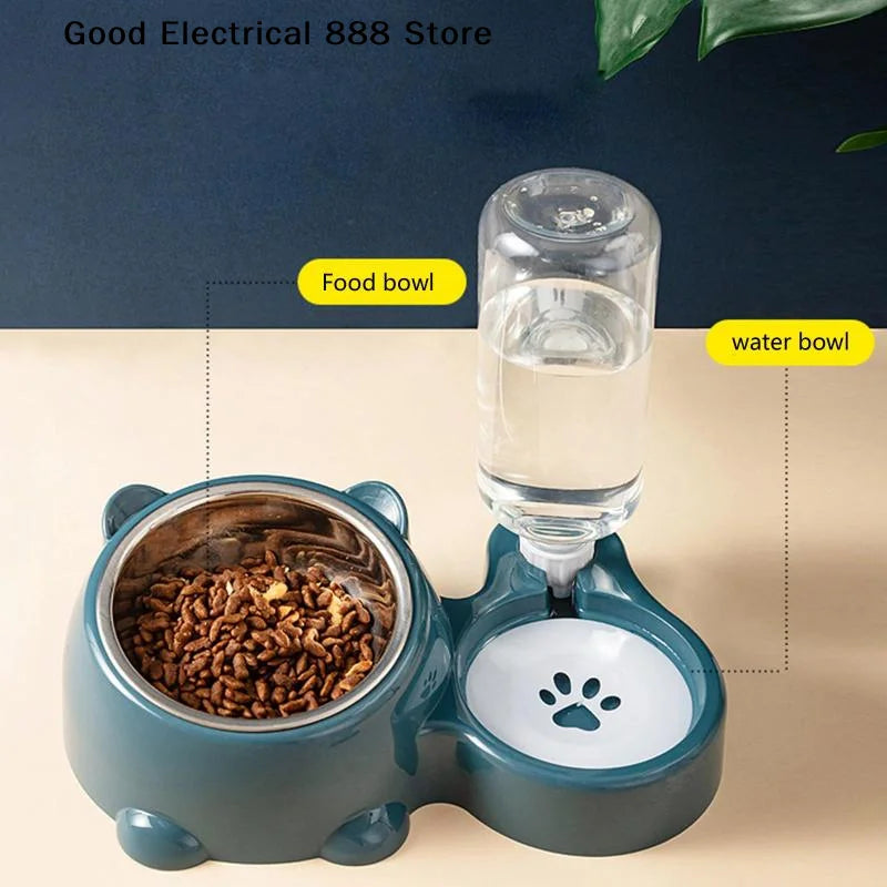 【G】2 In 1 Pet Feeding Bowl Set With Automatic Water Dispenser Non Slip Base For Small Dogs Cats Indoor Daily Feeding Use