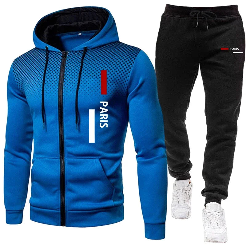 Men's Sportswear Hooded Sweatshirt and Sweatpants Urban Casual Sporty Zipper Hoodie Jogging Suit Fall/winter Training Outfits