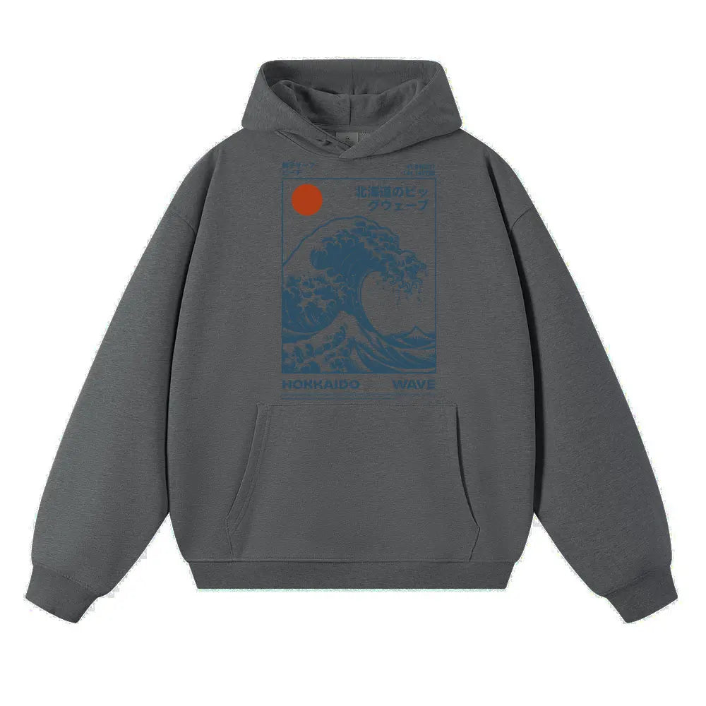 Japanese Style Hokkaido Wave Vintage Hoodie Men Women Harajuku Fashion Hoody Sweatshirt Oversized Autumn Winter Casual Sportwear