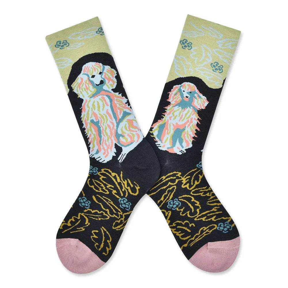 Trendy and Personalized Men Socks Hip Hop Oil Painting Abstract Sock Mouth Letter Embroidery Autumn Mid Tube Socks Women носки