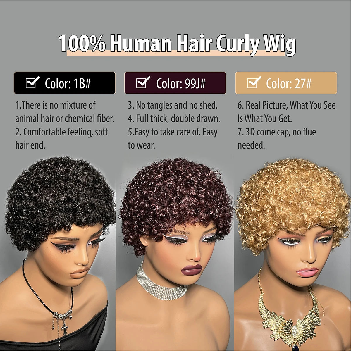 Kinky Curly Human Hair Wigs For Women Colored 27 99J Short Curly Wigs 100% Human Hair Machine Made Cheap Wigs on Sale Clearance