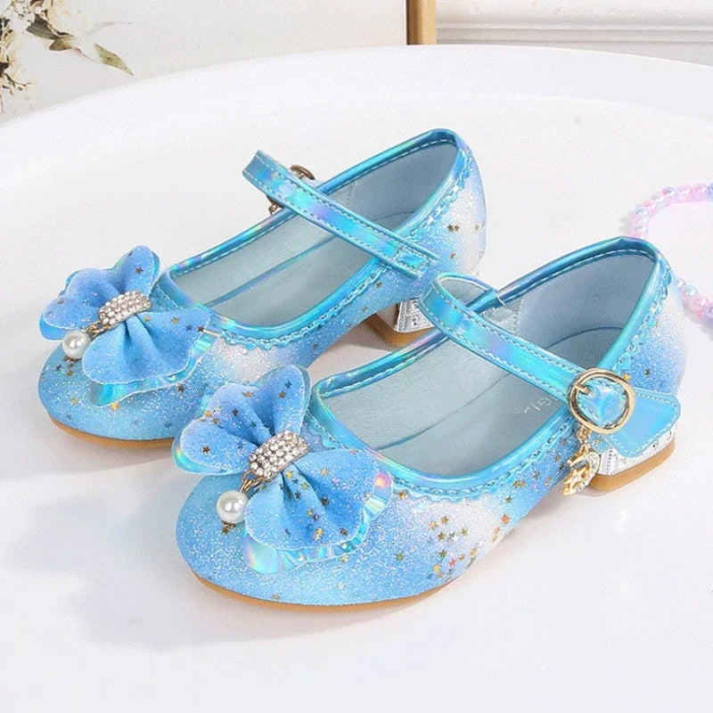 Chic Children High Heels New Wedding Party Girl Chic Princess Causal Shoes Fashion Rainbow Sequins Bowknot Kids Leather Shoes
