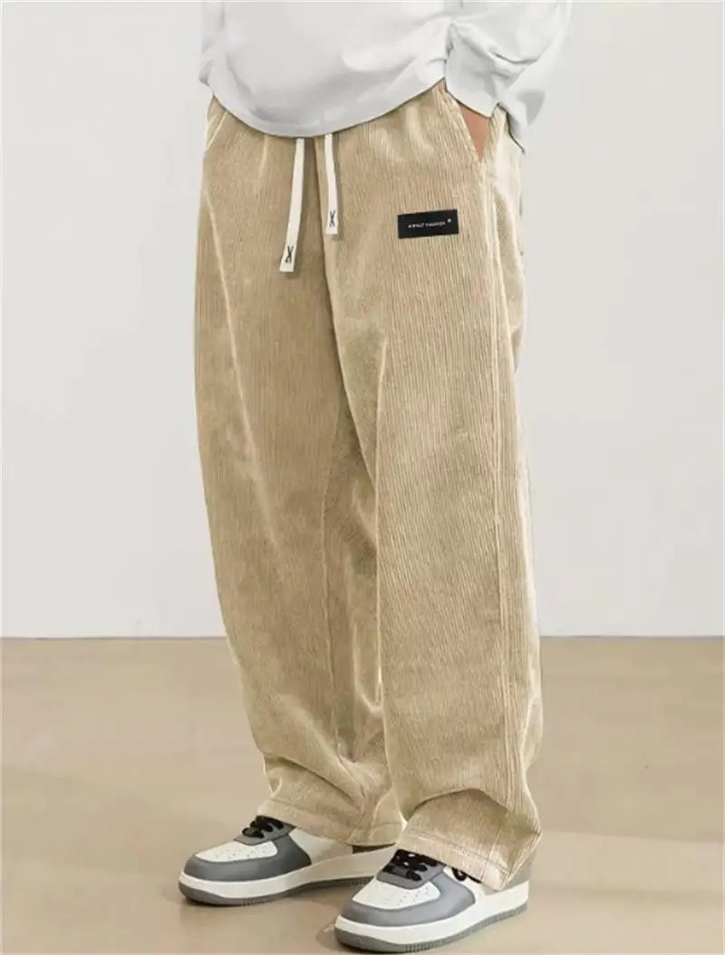 2026 spring autumn Men Casual Loose Drawstring Pants Fashion Sweatpants solid-color Corduroy trousers jogger training men Pants