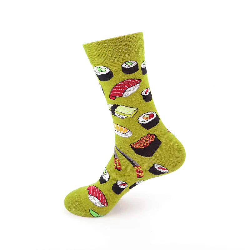 High Quality Funny Socks Women Men Cartoon Socks Seafood Eggs Avocado Sushi Sokken Calcetines Unisex Hip Hop Skateboard Socks