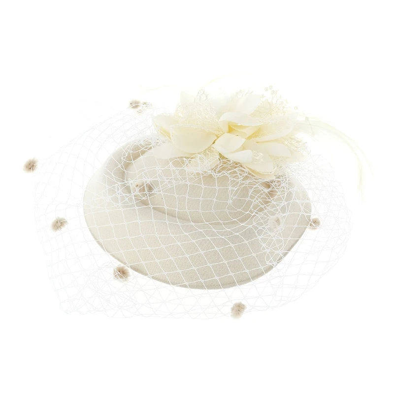 Fascinator Hats for Women Pillbox Cap with Flower Furry Mesh Veils and Hair Clip Party Headwear Headdress