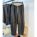 Pants For Women Genuine Leather Classic Female Straight Pipeline Suit Taller Trousers Long Legs Casual Streetwear Elastic Waist