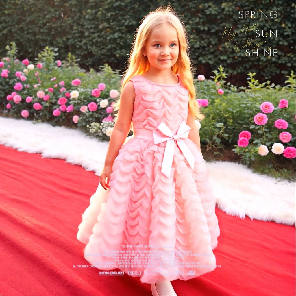 Kids Girl Pink Dress Elegant Short Sleeve Floral Toddler Girls Summer Dresses Cute Fashion Sweet Children Dress 3 4 5 6 7 Yrs