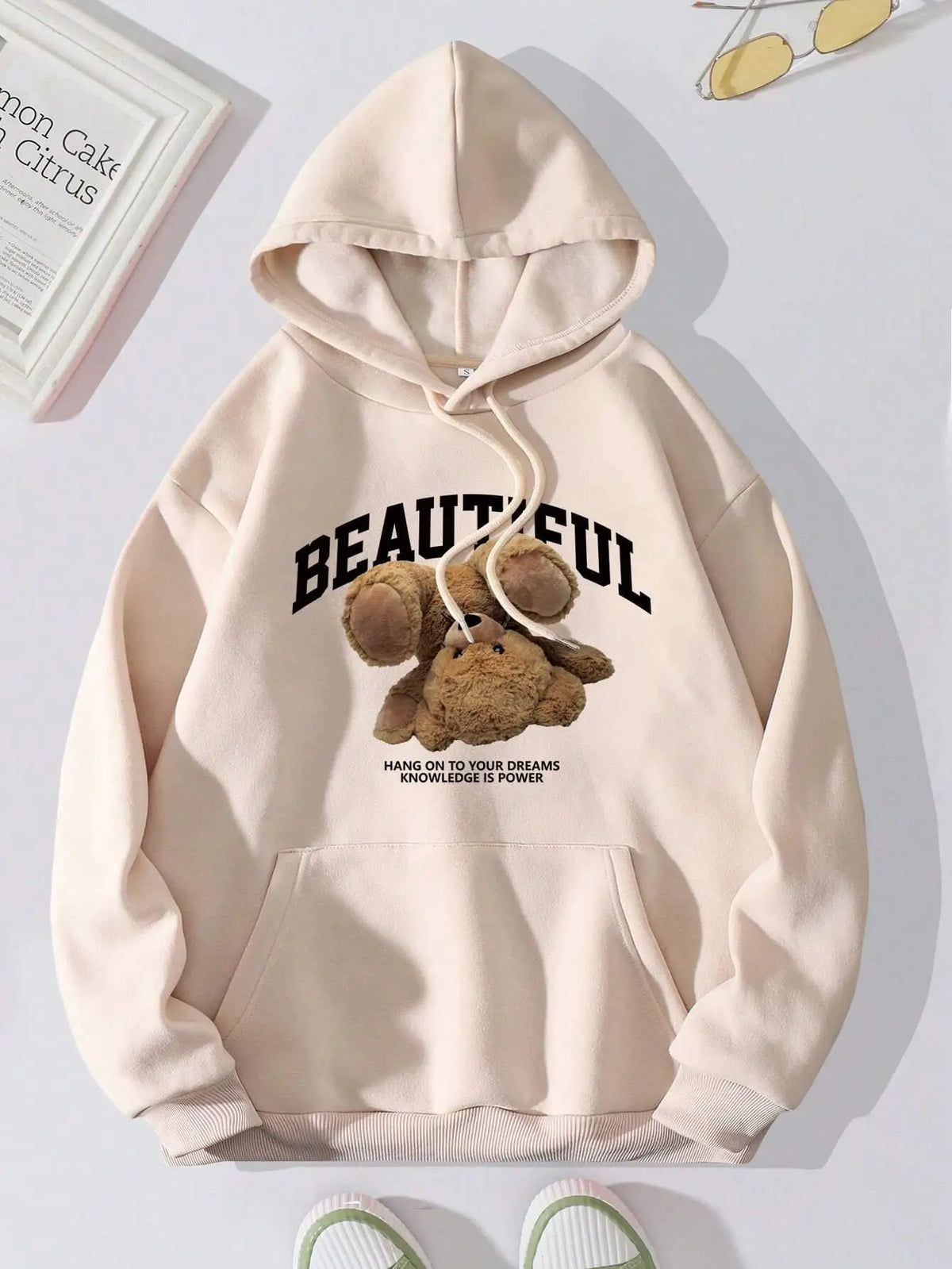 The Upside Down Teddy Bear Printing Hoodies Women Sports Fashion Casual Hooded Warm O-Neck Fleece Hoody Novelty Tide Clothes