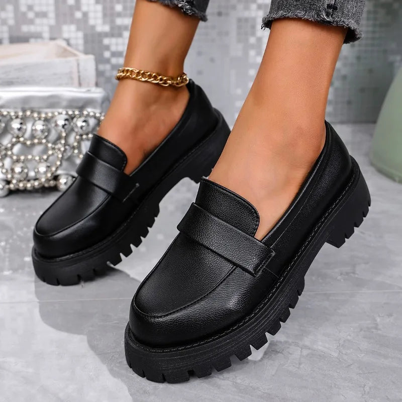 Women Thick Sole Loafers Ladies Shoes Slip on Flats Round Toe Platform Footwear Ladies All‑Season Fashion Female Shoes Women's