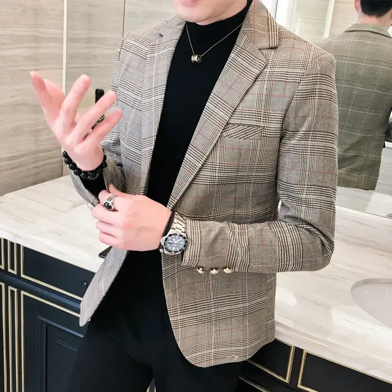 Spring Autumn New Male Sense of Design Leisure Outwea Fashion High-end Blazers Men's Korean-Style Slim-Fit Printed Suit Jacket r