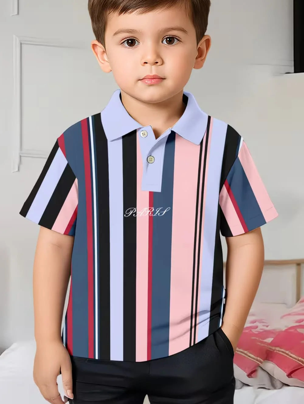 Kids Polo Shirts Striped Print Short Sleeve Polo Shirt for Boys Ummer Outdoor Casual Round Neck Fashion Boys Children's Clothing