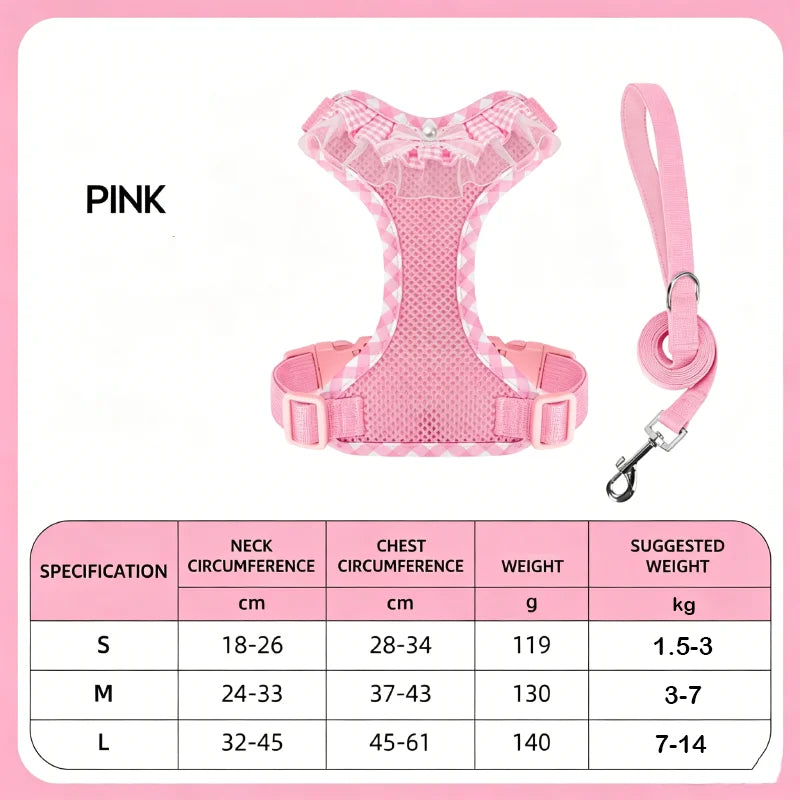 Pet Vest Harness Cute Lace Adjustable Pet Harness Soft Comfort Dog Vest Leash for Small Breed Puppies Daily Walking Stroll