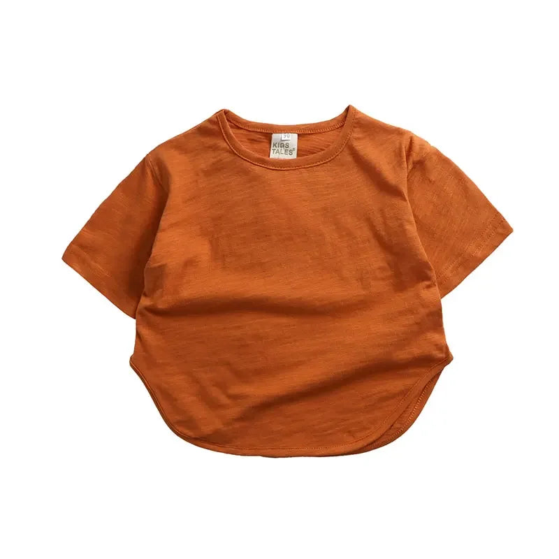 Summer New Kids Girls T Shirts Solid Color Short Sleeve Loose Baby Boys Tops Fashion Children Clothing T-shirts 1-7 Years