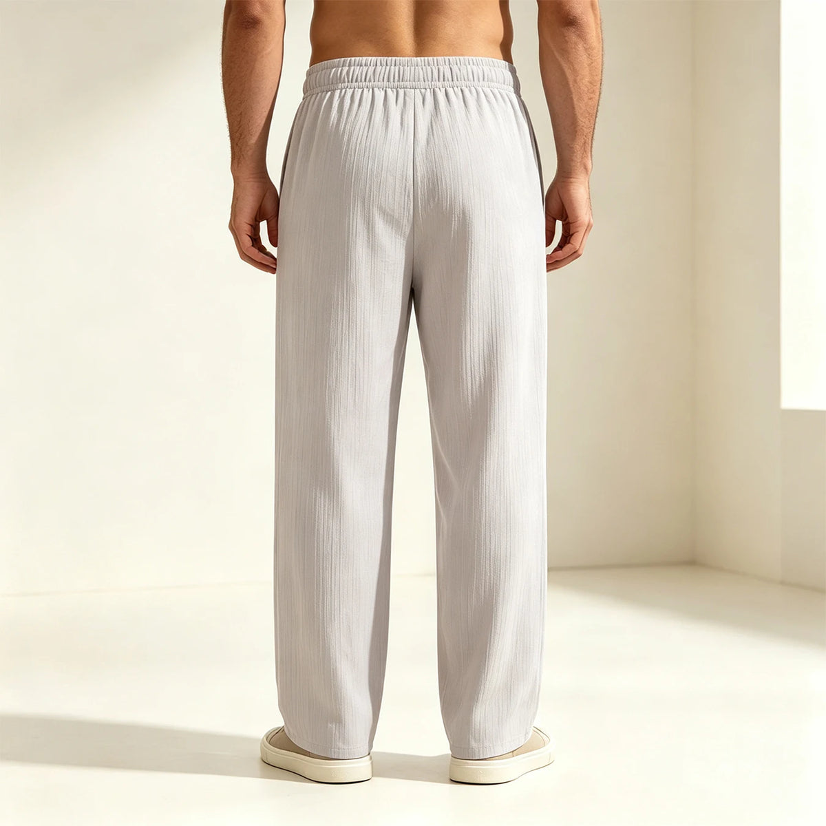 Men's Lightweight Long Pants Summer Solid Color Breathable Loose Trousers Male Elastic Waist Casual Pants Harajuku Trousers