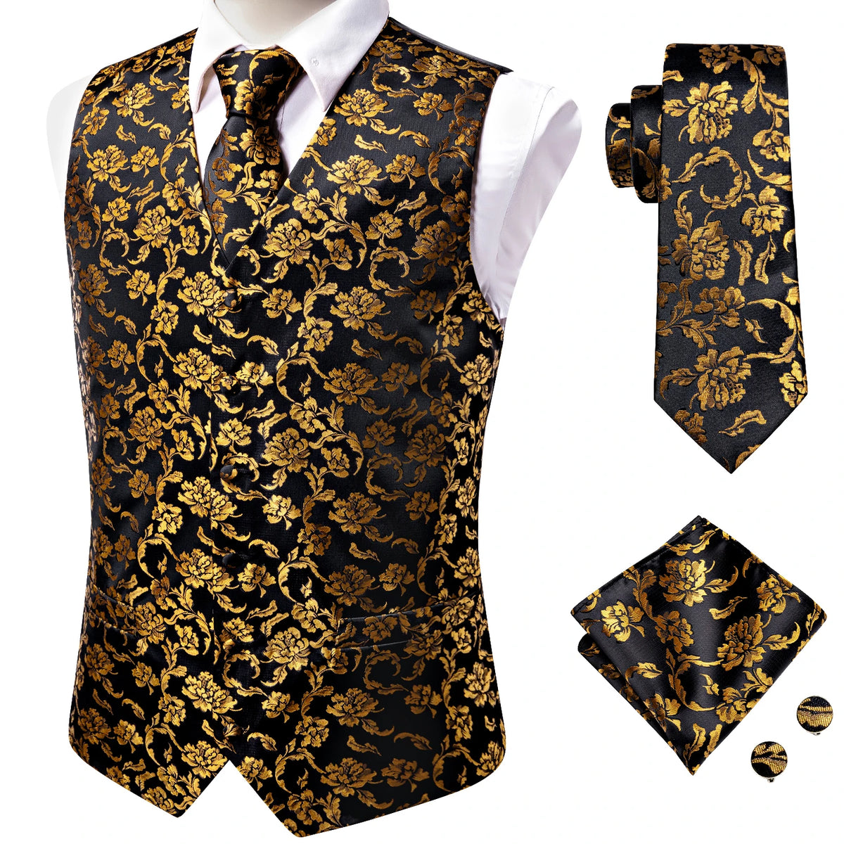 Hi-Tie Navy Paisley Dress Vest Set For Men Dark Blue Jacquard Men's Suit Vest Male Waistcoat For Wedding Formal Jacket