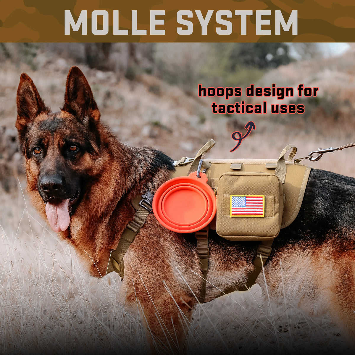 Military Tactical Dog Harness Collar Leash Set with Pouches Flags Durable Pet Harnesses Vest Collars Leashes for Dogs Training