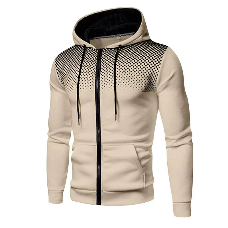 Men's Zip Up Hoodie wave point Print Hooded Sweatshirt Outdoor Casual Slim Fit Men Spring Autumn Zipper cardigan Hoodie men tops