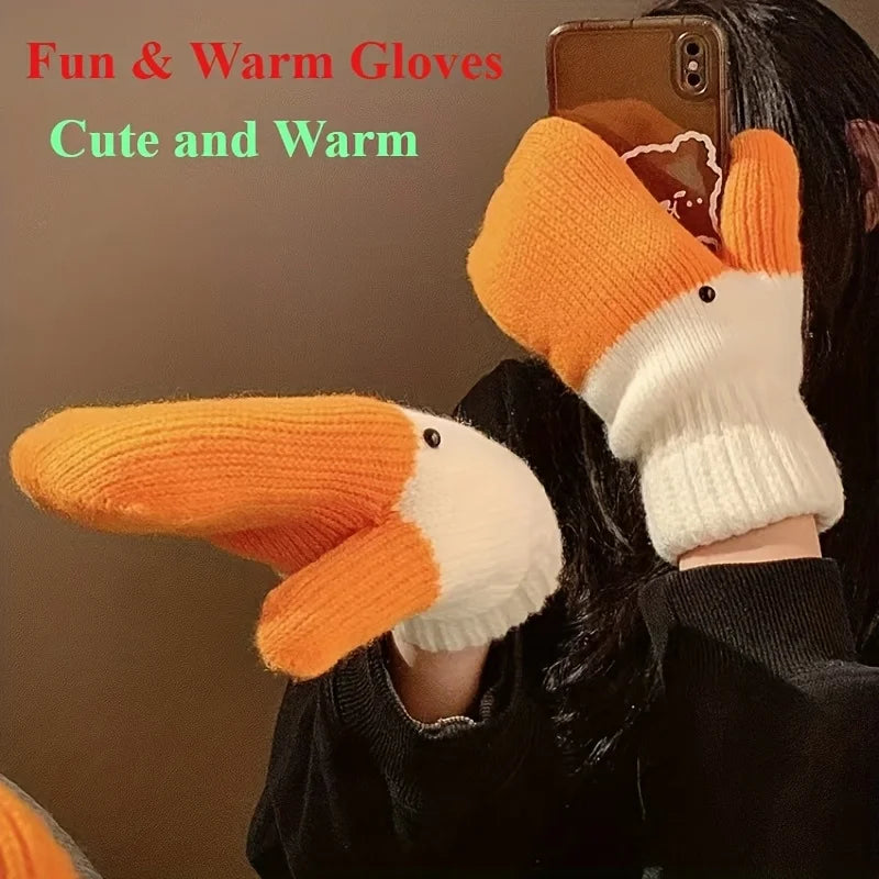1 pair funny and cute big goose handmade mitten-like gloves for women, thickly lined and warm suitable for couples as a gift