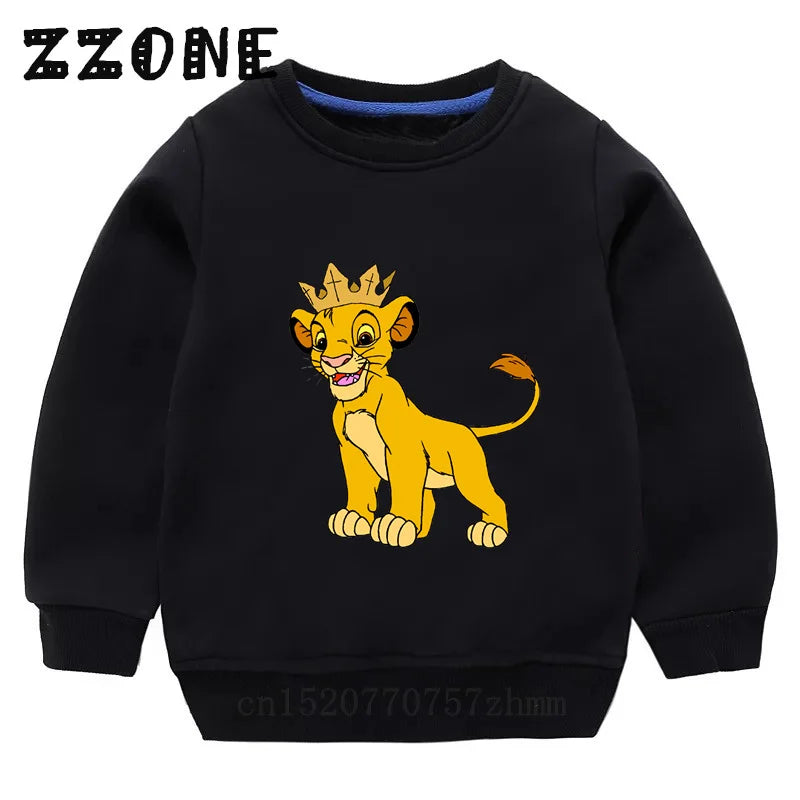 Kids Sweatshirts The Lion King Cute Simba Print Cartoon Children Hoodies Autumn Baby Pullover Outwear Tops Girls Boys Clothes