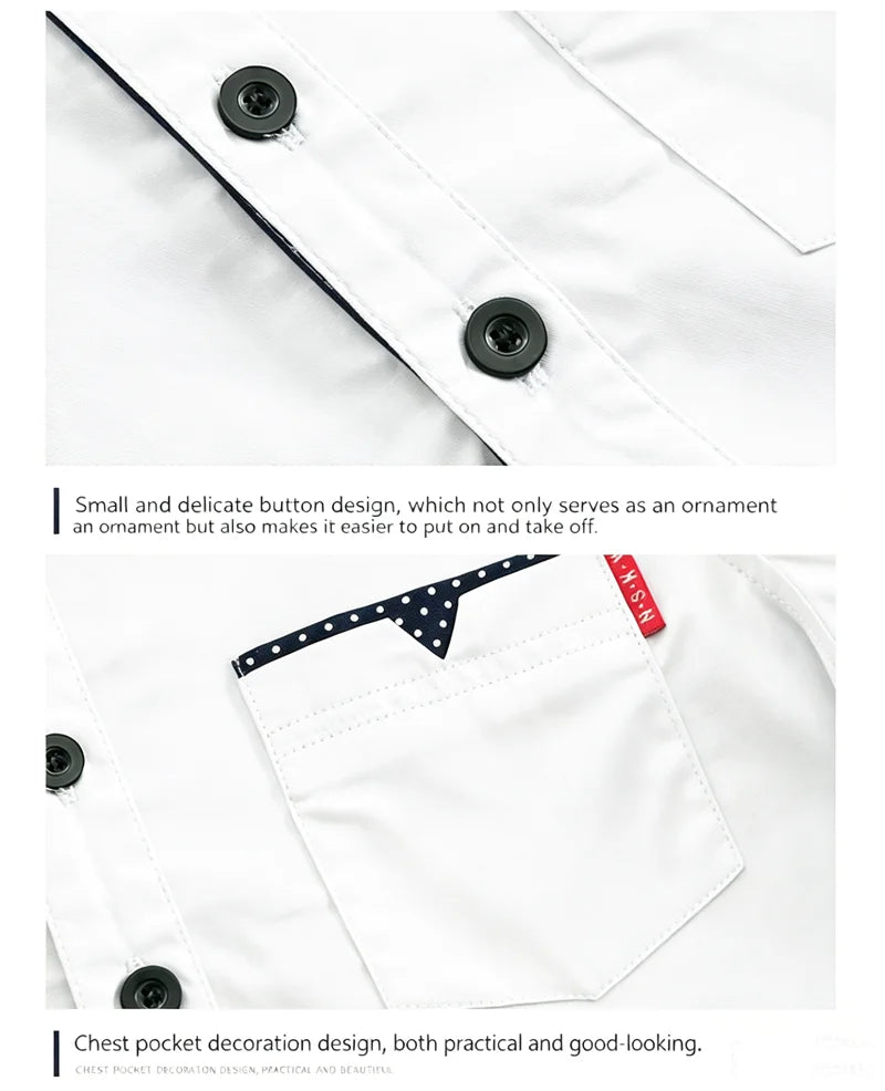 Kids Boys Shirts Spring Fashion Preppy Style Polka Dot Accent Long Sleeve Top Soft Breathable Cotton for School Daily Wear 3-12Y