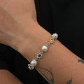 KunJoe Creative Shining Inlaid Rhinestones Imitation Pearl Bracelet for Men Fashion Statement Hand Bracelet Male Street Jewelry