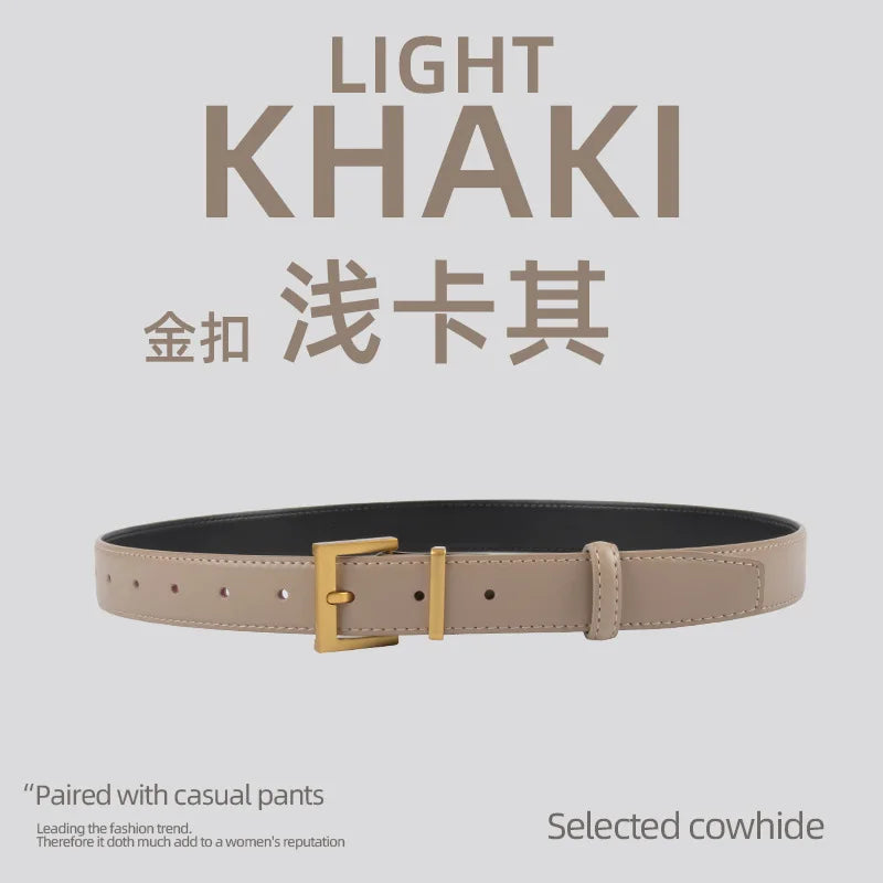 New Waist Belts for Women Plain Real Leather Jeans Belts Strap Blue Pink Khaki Cowhide Waistbands Ladies Daily Dress Decoration