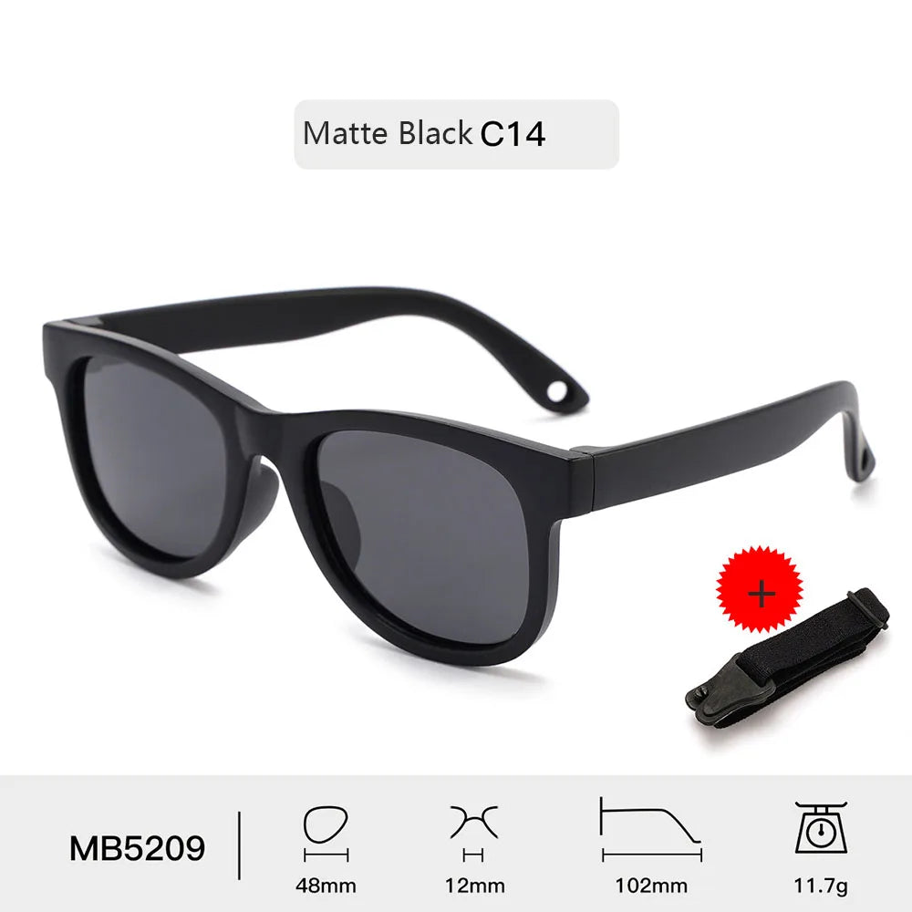Children's Sunglasses for Boys Girls Bendable Flexible Polarized Sunglasses with Strap Square Silicone Frame Sunshade Glasses