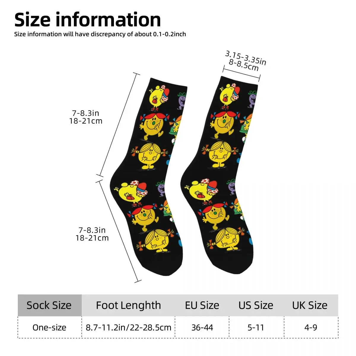 Mr. Men Little Miss Socks Cartoon Kawaii Stockings Autumn Anti Sweat Men's Socks Medium Soft Graphic Outdoor Sports Socks