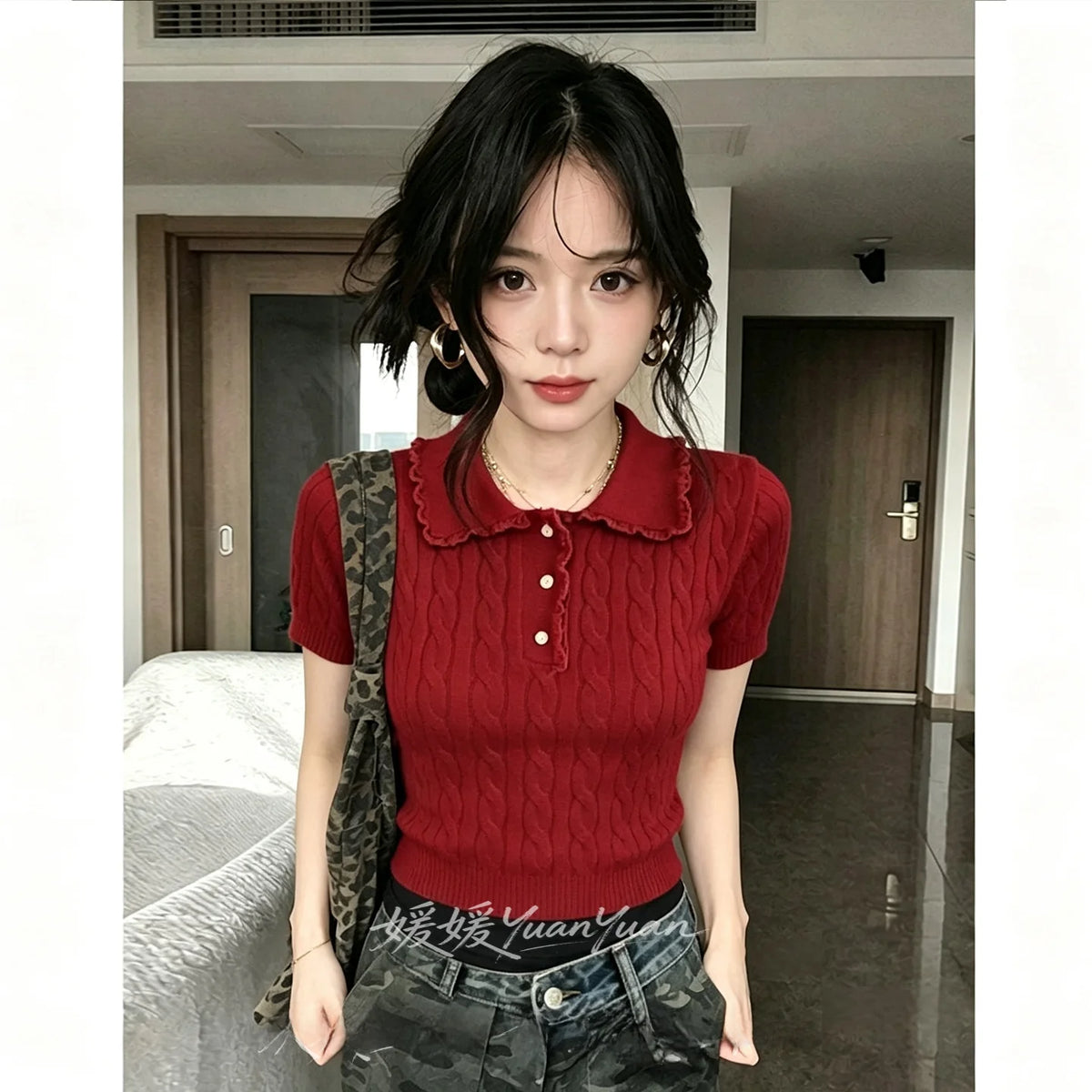 Casual  Ne Knitted Sweater ort Sve Turtlene Pullover Summer Faion Korean Sle Versatile Twisted Flower Design...