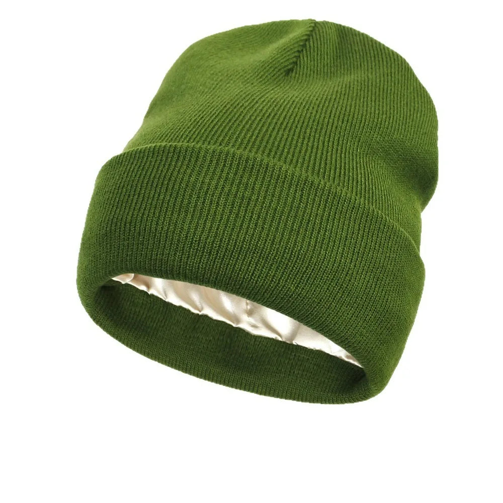 Women's Hats for Autumn&Winter-Comfortable Stylish Versatile Warm-Keeping Hairstyle-Protecting Knitted Satin Woolen Hats