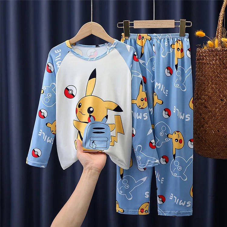 Cartoon Pijamas for Kids 3 to 5 7 9 11 13 Years Clothing Sets Boys Home Wear Girls Full Sleeve Pikachu Pajamas Teen Loungewear