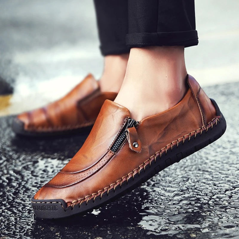 Handmade Leather Men Shoes High Quality Men Loafers Comfortable Soft Sole Walking Shoes Hot Sale Moccasins Men Driving Shoes New