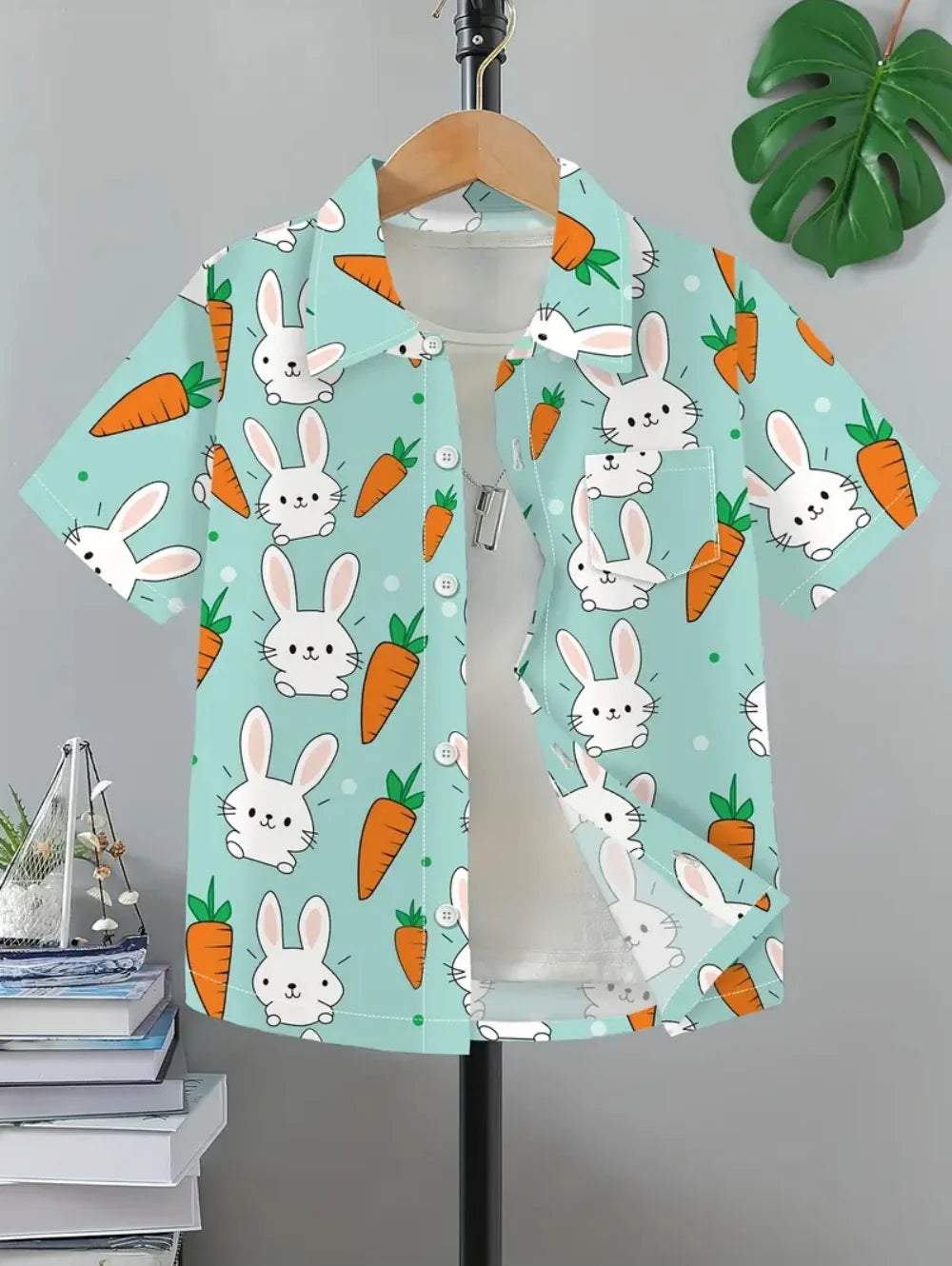 Kid's Boys Top Fashion Personality Print Pattern Stand-Up Collar Short Sleeved Shirt Summer Clothes for Children Boy's 3-9 Years
