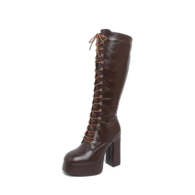 Platform Women's High Boots Trend High Heels Shoes Woman 2025 Elegant Snow Long Boots Winter Brand Chunky Shoes Chelsea Botas