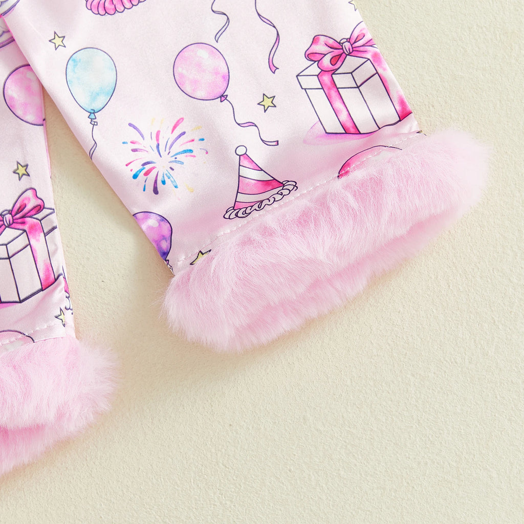 Birthday Toddler Baby Girls Pajama Sets Spring Loungewear Long Sleeve Lapel Button Cake Balloon Print Shirt Pant Sleepwear