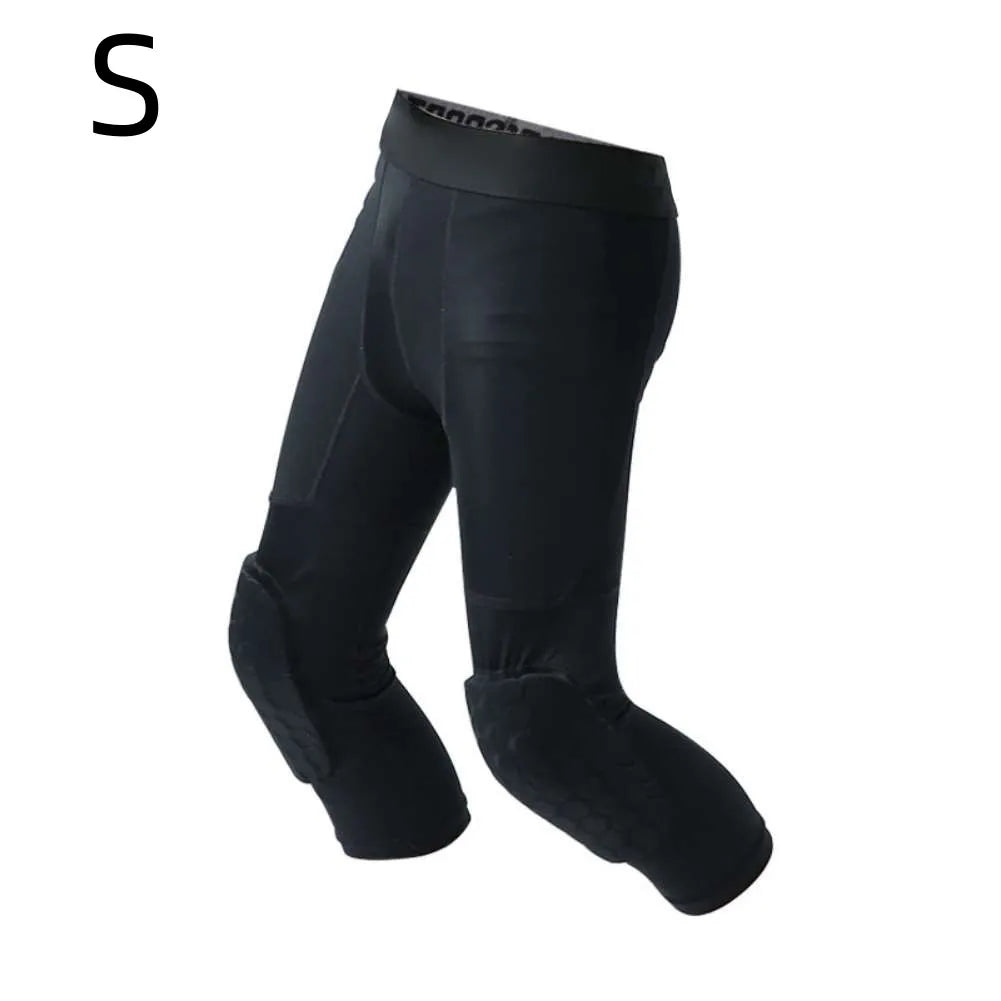 Kids Basketball Legging with Knee Pads Padded Sport Tights for Workout Training Running Capris Compression Pants