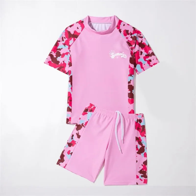2025 Pool Sports Children Swimsuits Cartoon Short Sleeve Summer Beachwear Girls Swimsuit Kids Bikinis