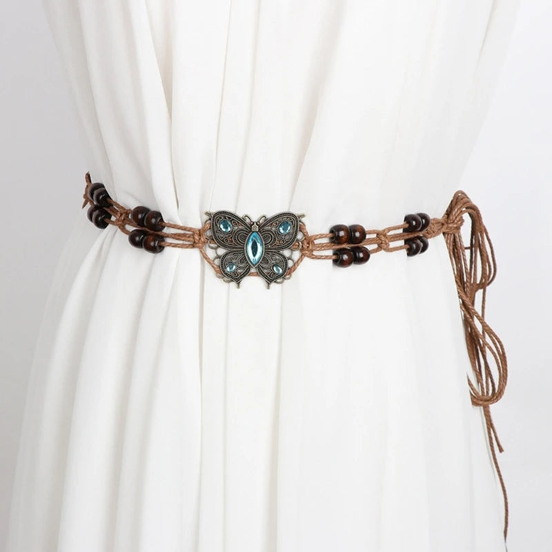 Women Belt Braided Style Woven Tassel Belt Knot Decorated Waist Chain Boho Girls Waist Thin Rope Waistbands Dress Accessories