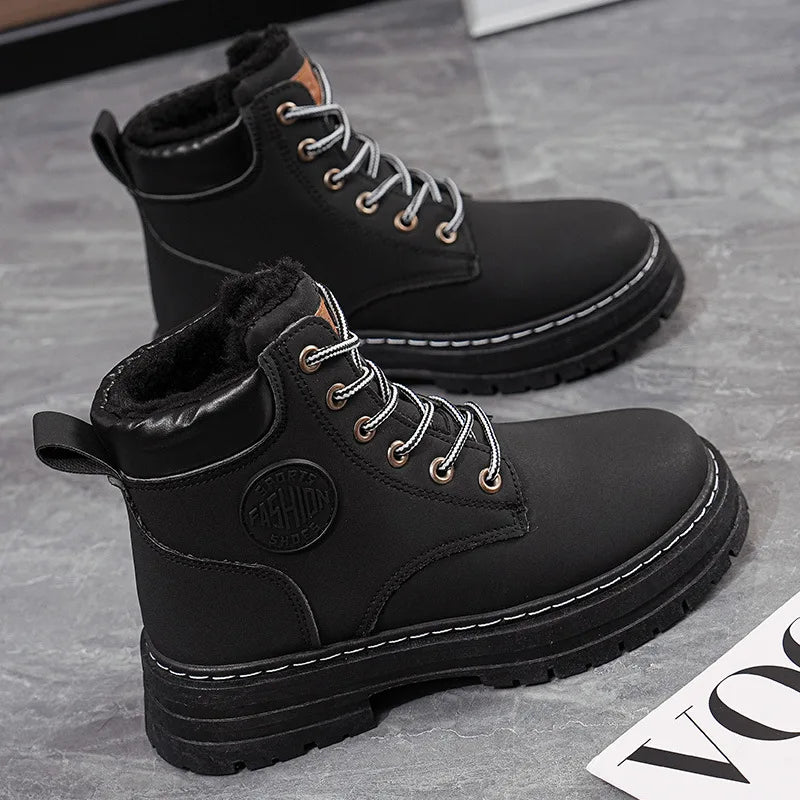 Women's Boots 2026 High Top Workwear Boots British Style Korean Version Thick Soled Lace Up Anti Slip Warm Waterproof Boots